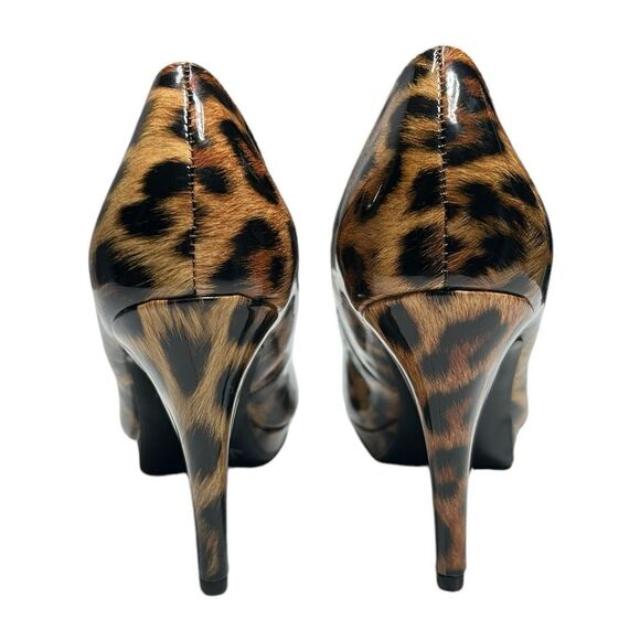 Worthington Leopard Print High Heels Closed Almond Toe Shiny Cheetah Print Pumps - Picture 6 of 12
